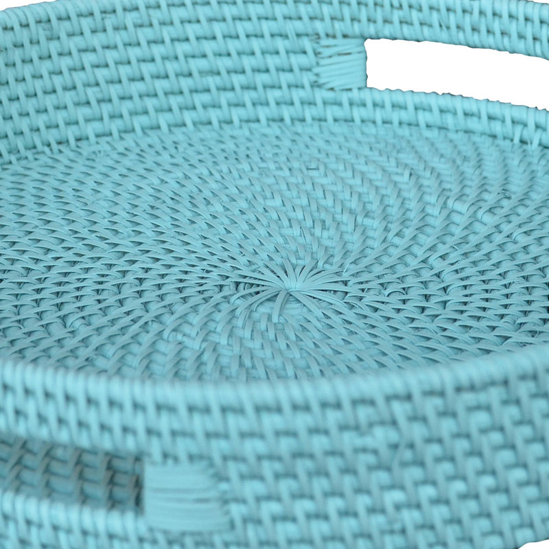 Light Blue Round Rattan Decorative Tray