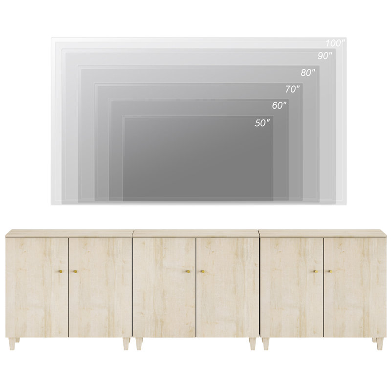 3-In-1 Wood TV Stand Cabinet For Tvs Up To 100+ Inches, 106", Natural Wood