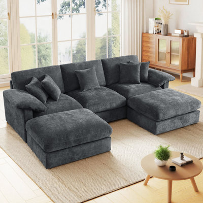 Canapé modulaire en L 112 po en forme de U de 112 po avec 5 coussins décoratifs et 2 repose-pieds