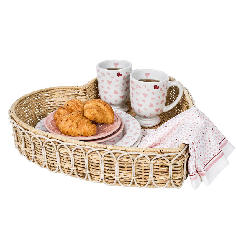 Provence Rattan 16" Heart Tray - Whitewash