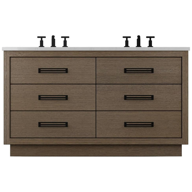 Avalon Double Drawer Bath Vanity, Smoked Modern, 72", Matte Black