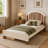 Twin Size Solid Wood Platform Bed with Storage Drawer, Rounded Headboard, No Box Spring Needed, Beige & Deep Natural