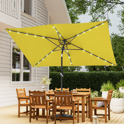 10 x 6.5' LED Patio Umbrella Market Rectangle Outdoor Umbrellas with Solar Lights
