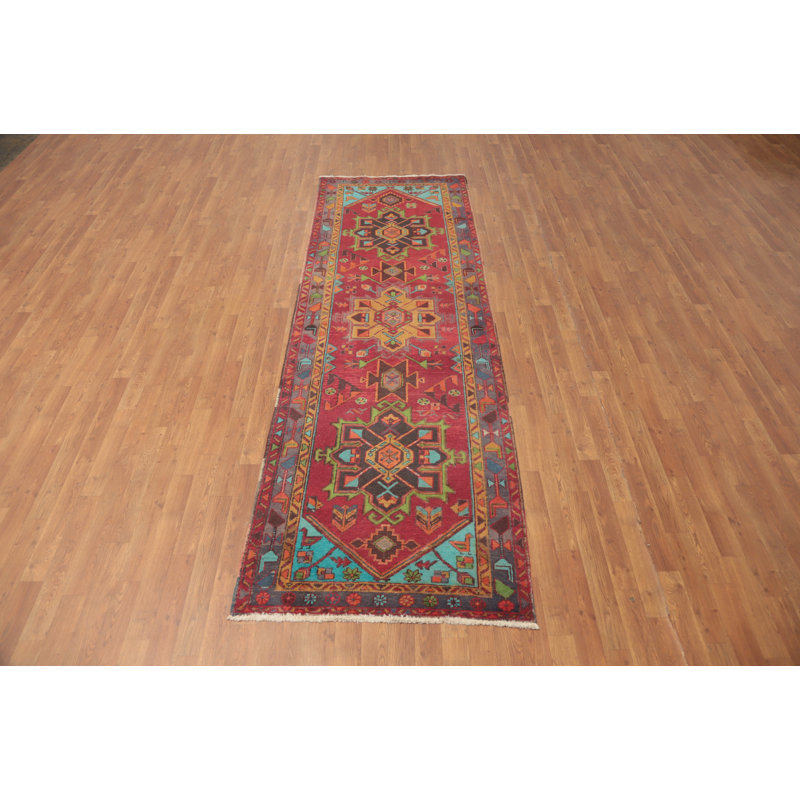 Tapis rouge à motif géométrique traditionnel 3 x 10