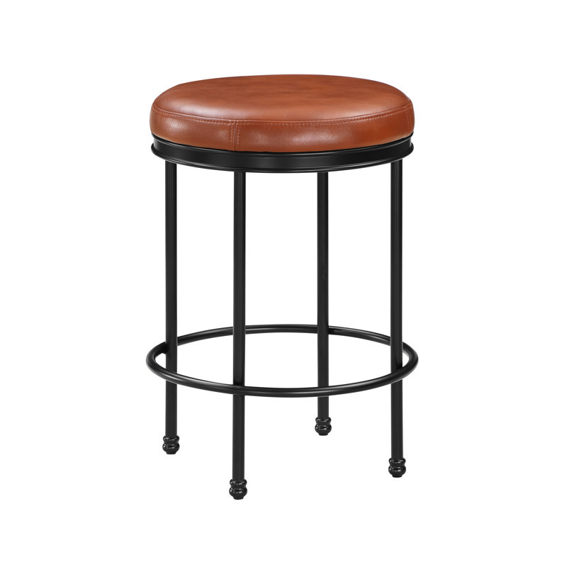 Tabouret de comptoir sans dossier avec structure en cuir et métal, repose-pieds, prêt à l'emploi avec finition bronze antique, peu encombrant