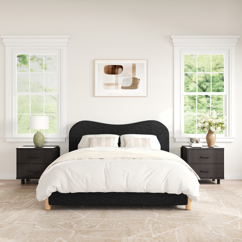 Full Size Platform Bed Frame With Fabric Upholstered Headboard And Wooden Slats Support,no Box Spring Needed, Full, Black