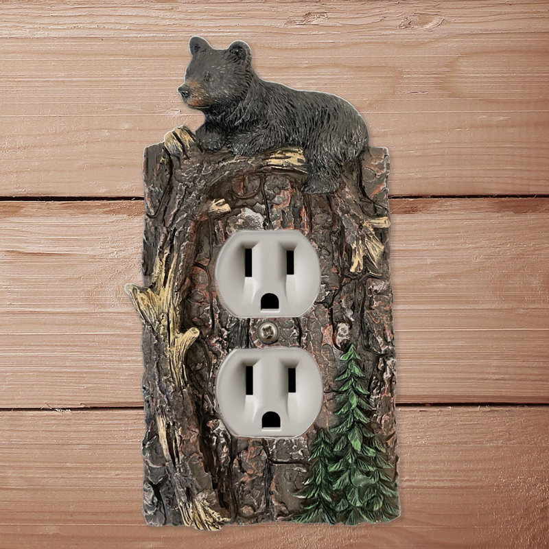 Wall Plate Cover in Black Bear Climibing on Tree Branch Design