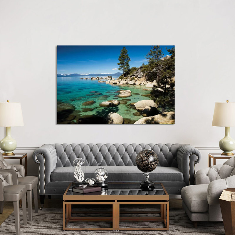 Rocks in A Lake with Mountain Range in The Background, Lake Tahoe, California, USA 1 Piece Wrapped Canvas Wall Art