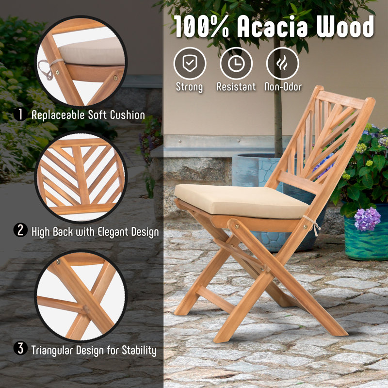 Acacia Wood 3-Piece Patio Set with Beige Cushions