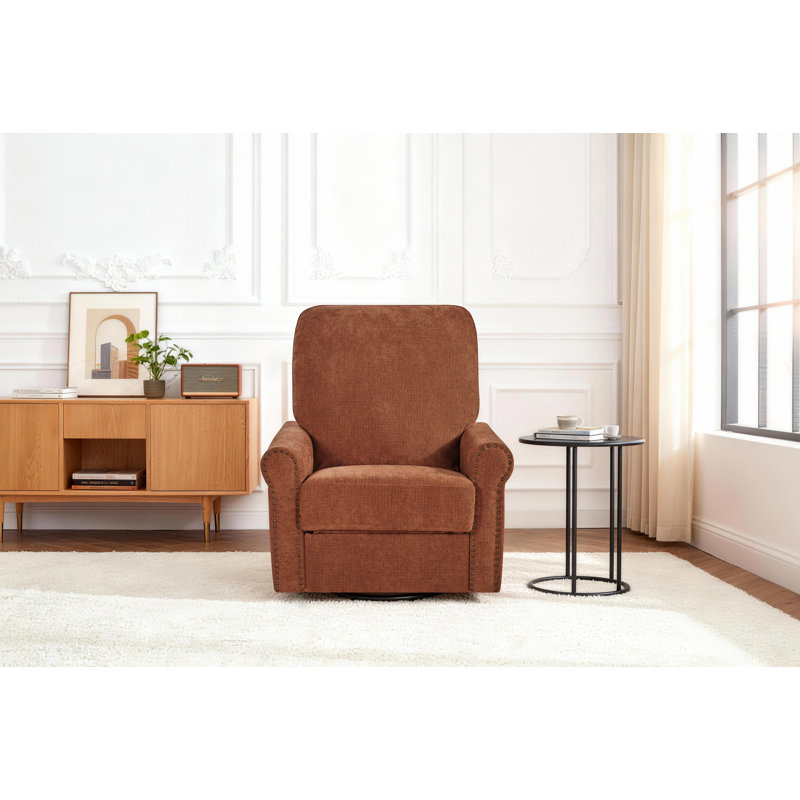 Kimberlly Upholstered Swivel Rocker Manual Recliner Living Room Recliner Bedroom Relaxing Chair, Red