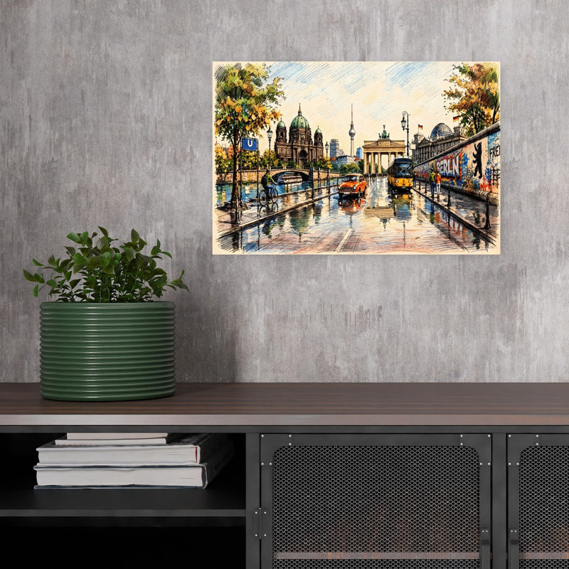 Berlin Landmarks Autumn Day Abstract Contemporary Architecture Autumn Wall Art Print, H 12 po x l 18 po