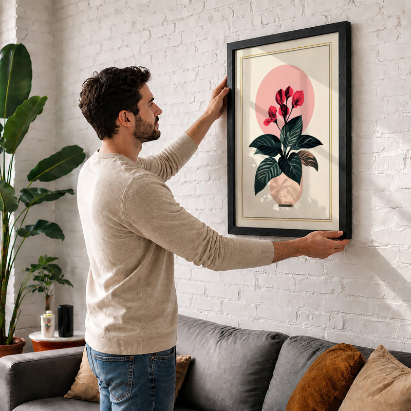 Crimson Bloom In Terracotta Botanical - Print, A1 - 84.1 x 59.4 cm, Black