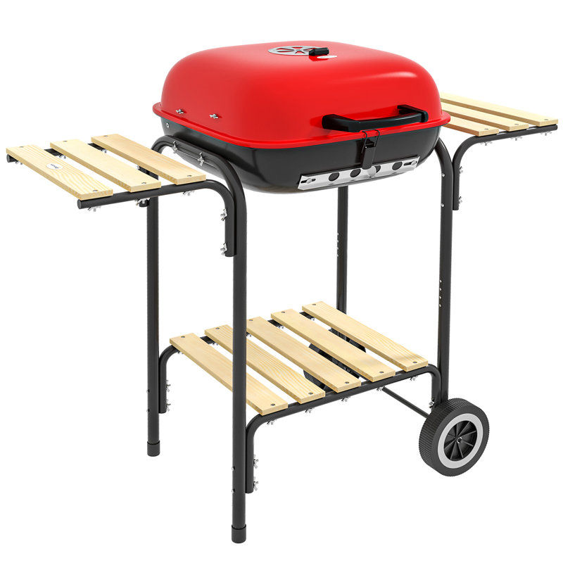 Barbecue au charbon portatif de 17 po avec roulettes Outsunny