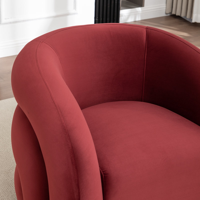 Fauteuil demi-tonneau pivotant rembourré Coyle, Velours rouge, 1