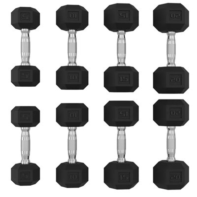 5-20 LB Hex Dumbbell Set of 2，Rubber Encased Coating and Textured Carbon Steel Handle