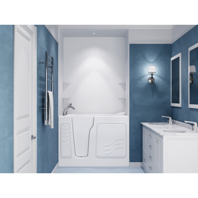 Tub'n Wall Series 29" x 52" Left Side Drain Air Jetted Bathtub in White with Smooth Shower Wall Kit