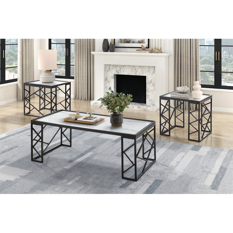 Modern Metal-Framed Tempered Glass Tables Set for Living Room, Enhancing Style and Functionality