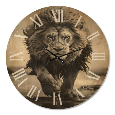 Lion qui court en Afrique - Très grand animal mural en bois silencieux