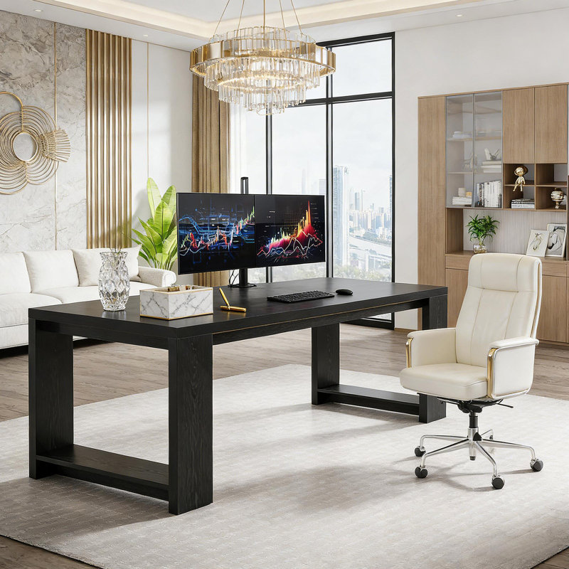 Spacious Two-Person Gaming And Work Desk With Built-In Cable Management, Perfect For Dual-Use In Home Or Office., Black