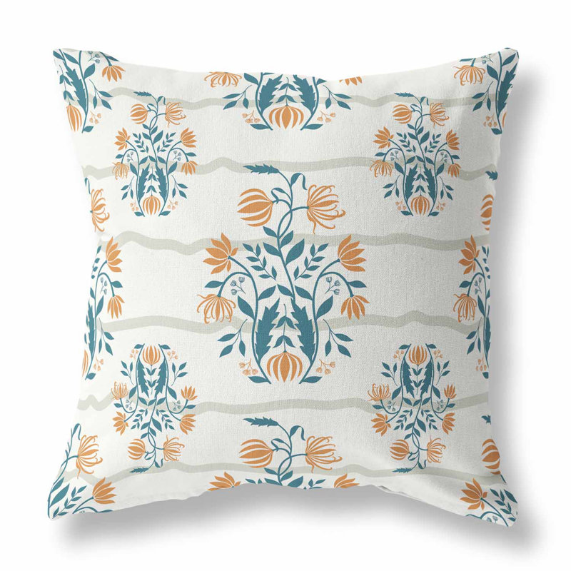 Sophisticated Floral Indoor/Outdoor Pillow, Square 16", Orange