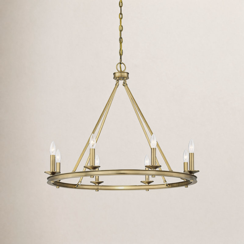8-Light Chandelier, Laiton chaleureux, H 25 po x l 33 po x P 33 po, 8