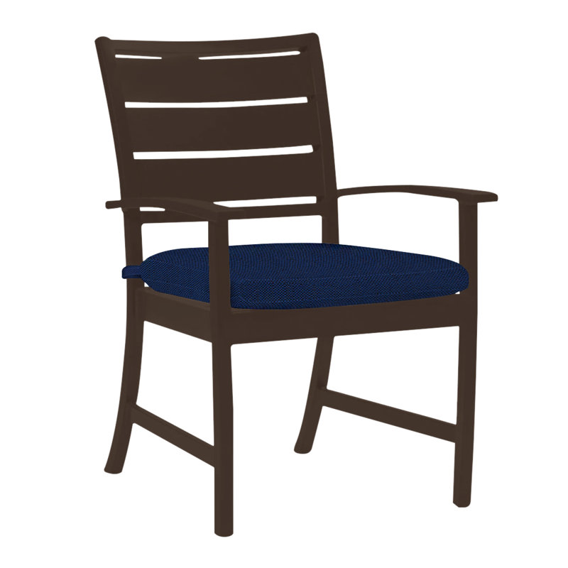 Charleston Aluminum Patio Dining Armchair with Cushions, No Welt, Linen Indigo, Oak