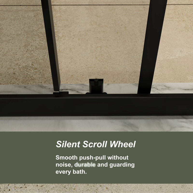 48.in W X 72.in H Shower Door - 1/5 Inch Tempered Glass, Black Stainless Steel Handle, Stylish & Waterproof Construction With Handle Black, Adjustable Durability