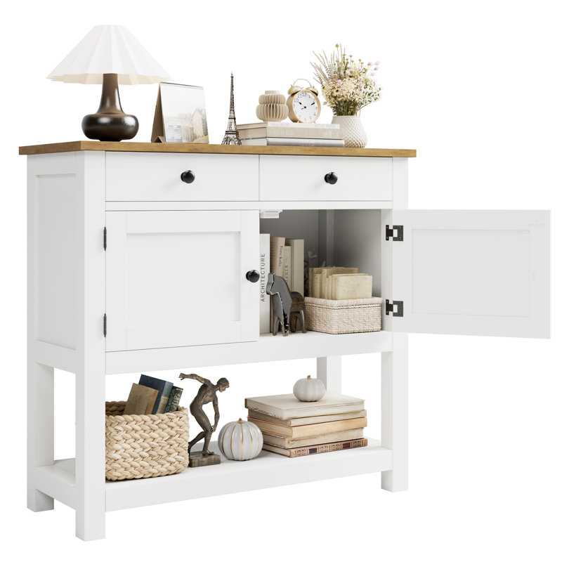 Console 35,4 "avec tiroirs et armoire Latiasha, Blanc / Brun