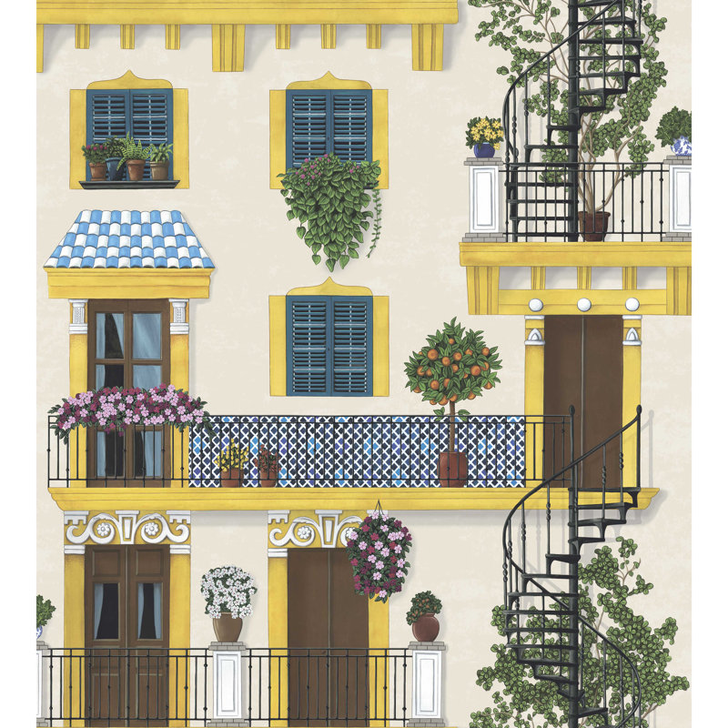 Seville Wallpaper Roll, Beige/Yellow/Blue