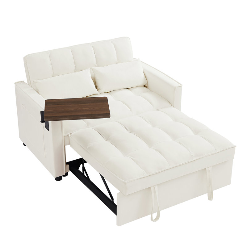 Taliesen Square Arms Loveseat, Sofa Bed, White Velvet, 31.5" H x 47.2" W x 34.2" D