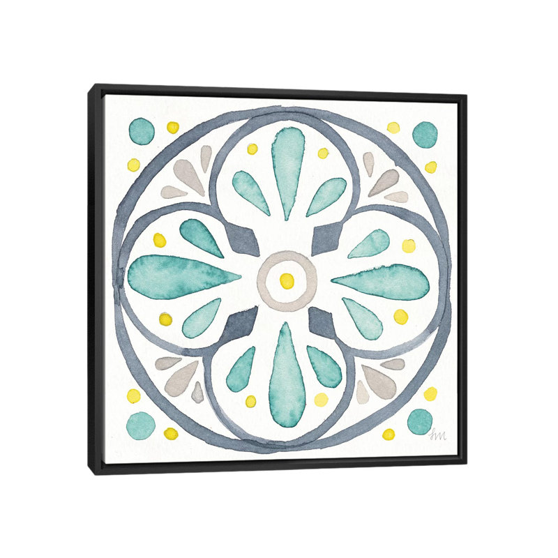 « jardin escapade tile vi white », reproduction sur toile, H 37 po x l 37 po x P 1,5 po, Toile avec cadre noir, Pas de tapis