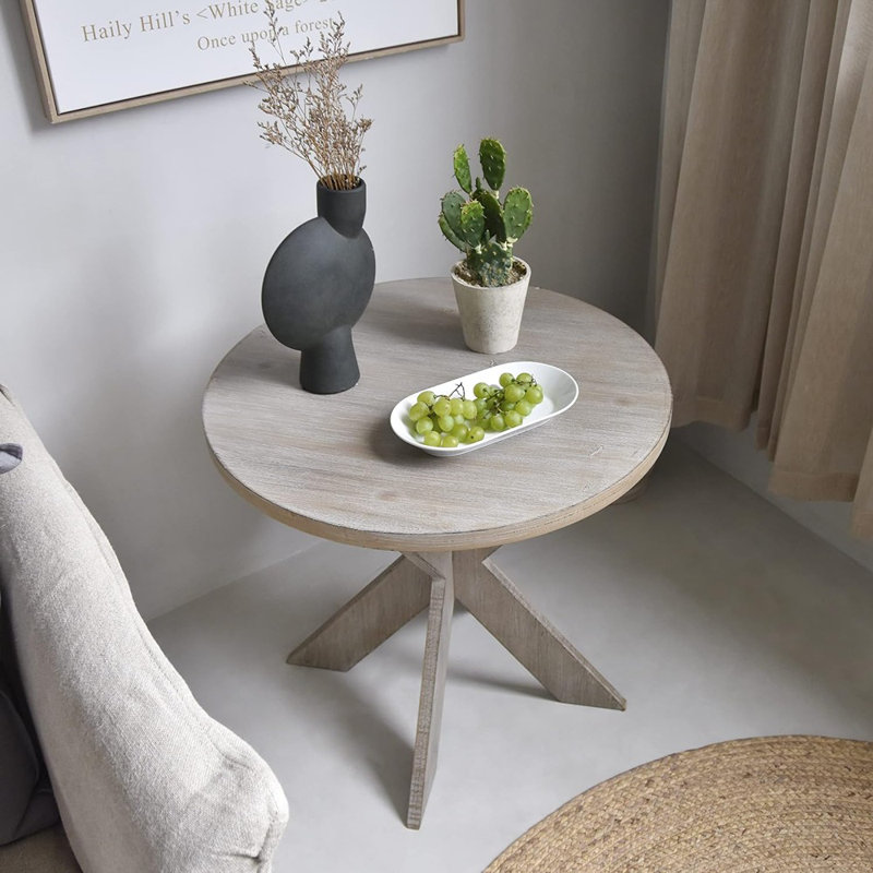 Vintage Grey Round Wood Cross Leg End Table