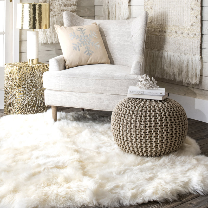 Anely 20" Wide Round Pouf Ottoman, Beige