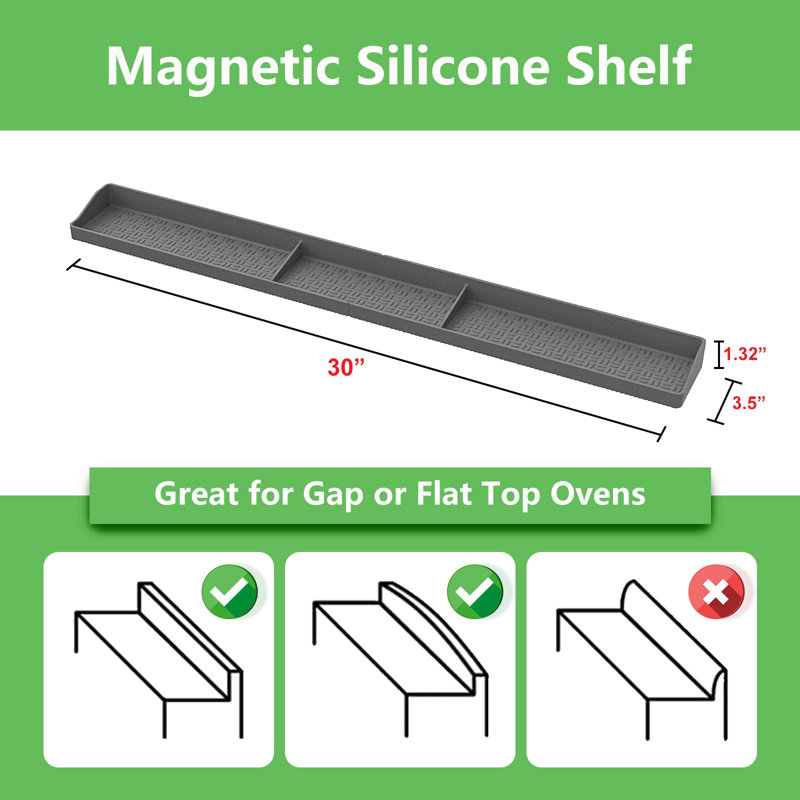 Étagère de 30 pouces en silicone pour cuisinière magnétique, étagère à épices résistante à la chaleur, Gris clair