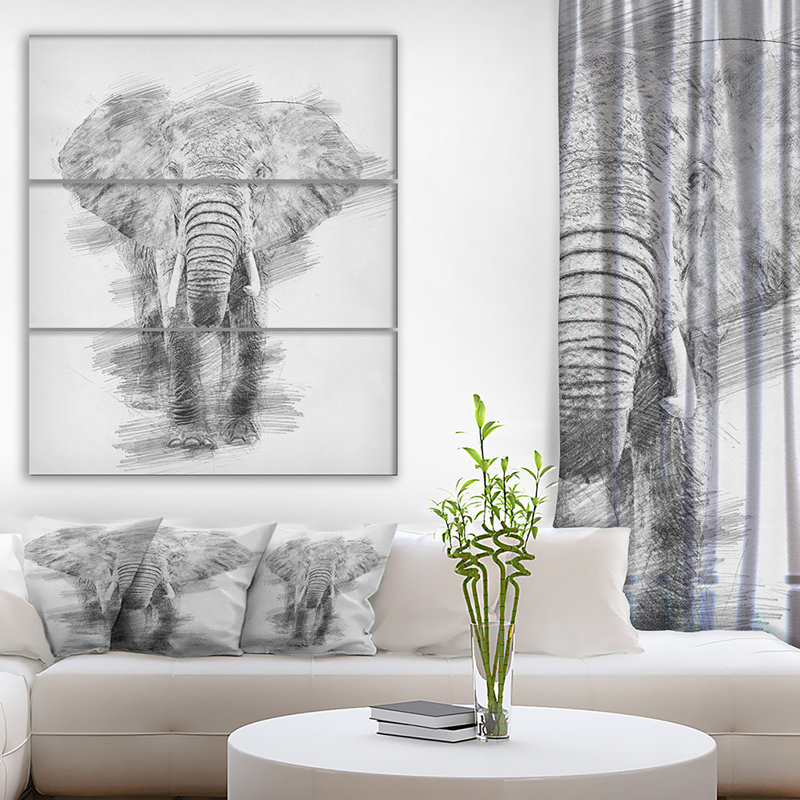 «Black and White Elephant Pencil S Croquis», reproduction d'art à multiples images sur toile tendue