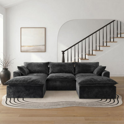 110″ U-Shaped Sectional Sofa, 5-Piece Modular Boneless Chenille Couch Set with Pillows, No Assembly Required