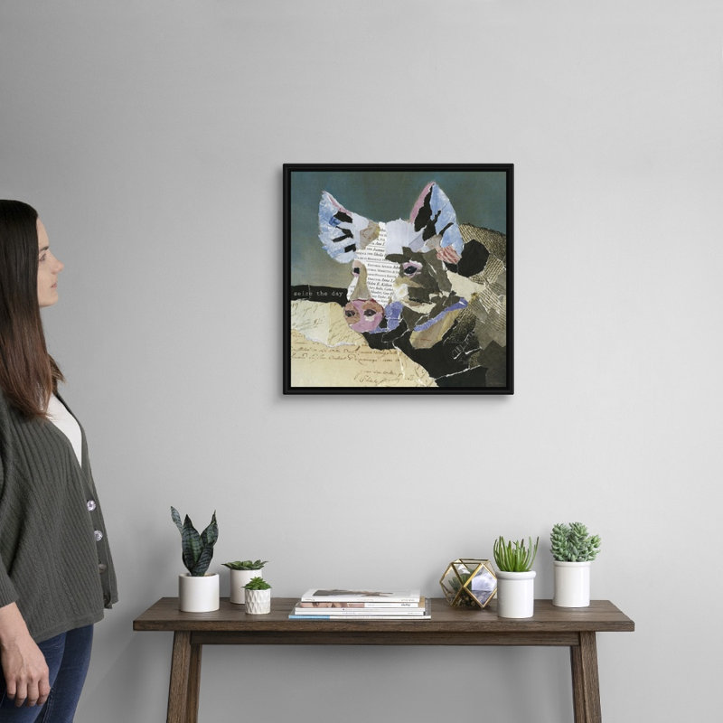 Cochon de campagne - Impression sur toile, Cadre flottant noir, H 21,7 po x l 21,7 po x P 1,75 po