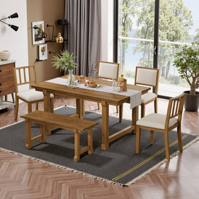 Ensemble de salle à manger 6 pièces avec pieds en bois massif, chaises ergonomiques, capacité de table de 220 lb