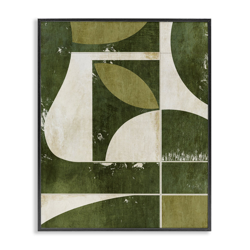 Giclée encadrée par Earthy Green Tone Shapes, conception de Suzanne Nicoll, H 14 po x l 11 po, Giclée encadrée noir minuit