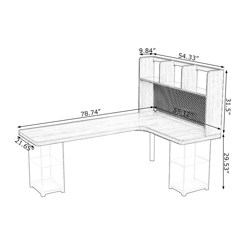Bureau d'écriture en L en bois massif brun noisette, H 61,02 po x l 78,74 po x P 55,12 po, Retour à droite