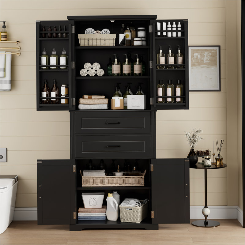 Armoire de rangement avec espace de rangement multifonctionnel pour cuisine / salle de bain / salle à manger / salon, 2 tiroirs avec glissières, tablette réglable
