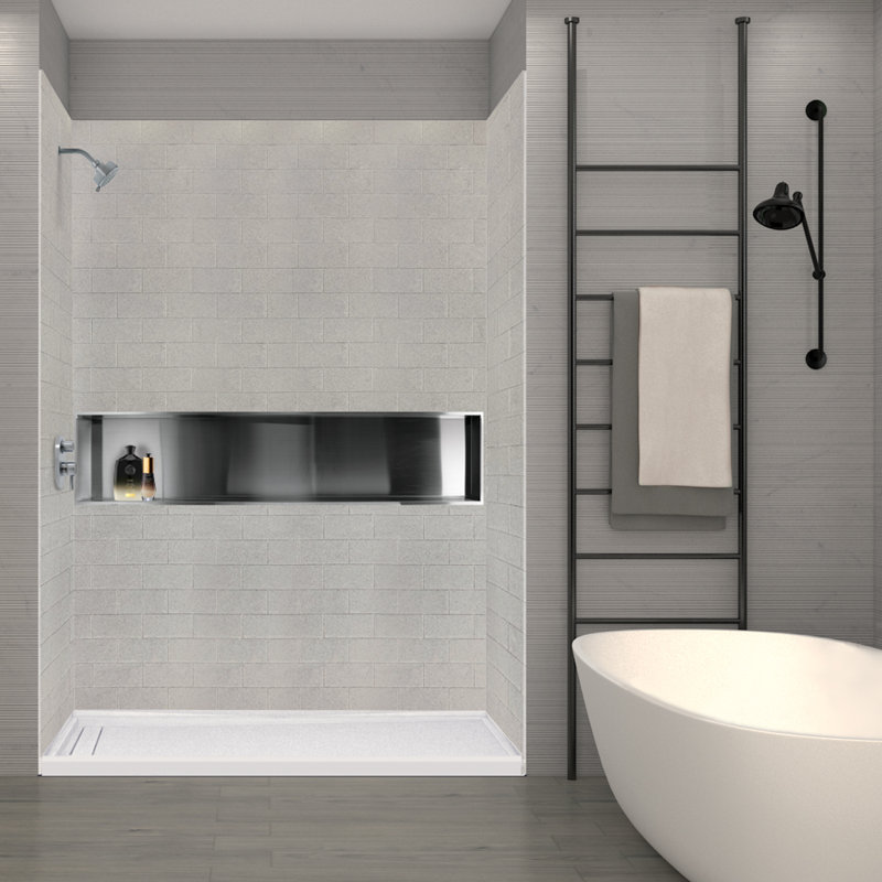 Gray Beach Subway Tile 36" x 60" x 96" Shower Wall Kit