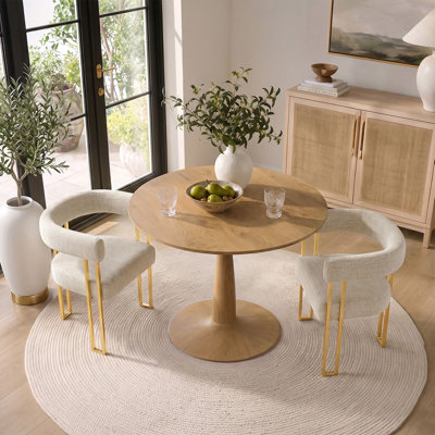 Ensemble de table de salle à manger pour 2 personnes avec table ronde et 2 fauteuils rembourrés en chenille