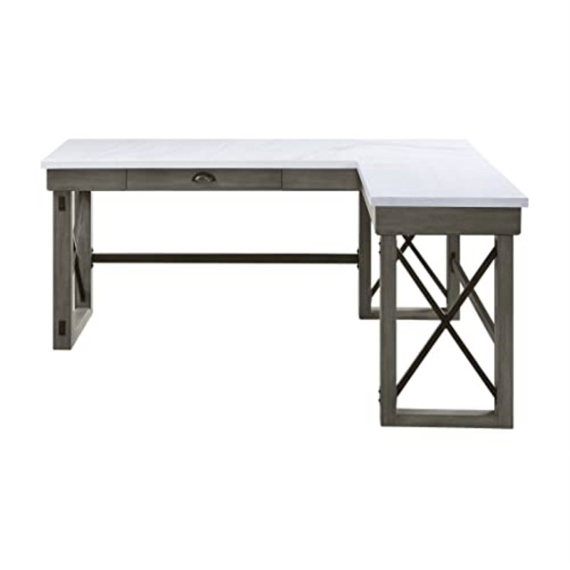 Bureau en L Ladontae, Blanc / gris patiné