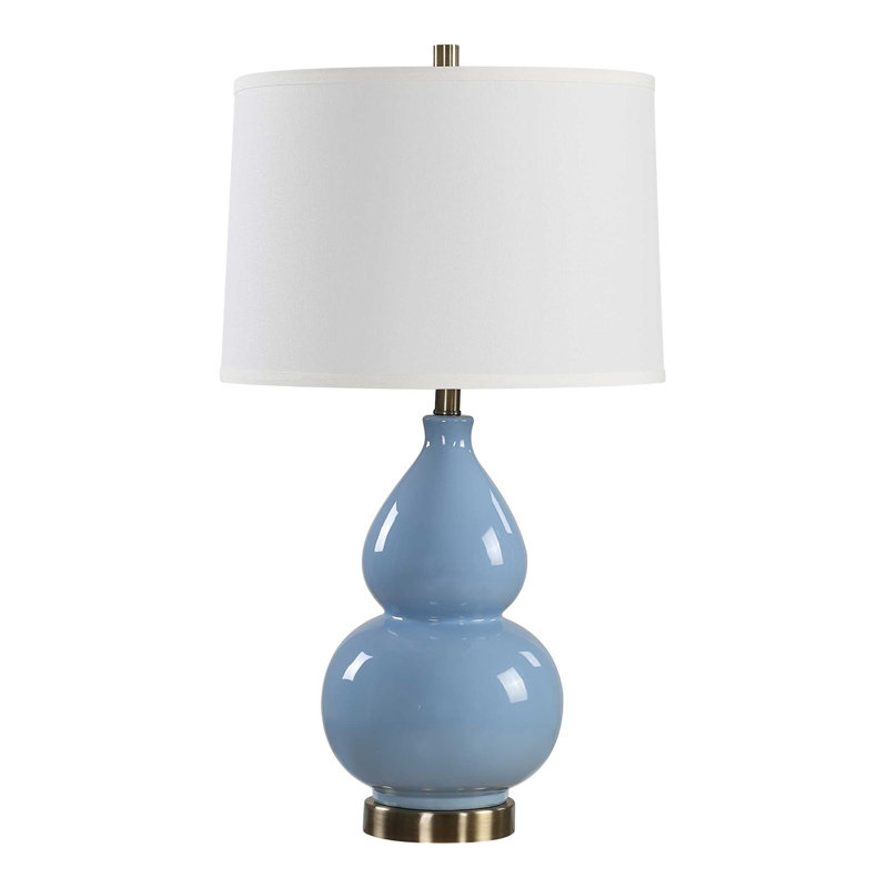 Lampe de table Roe, abat-jour en lin blanc, corps en céramique gourde bleue, 26 po, Bleu
