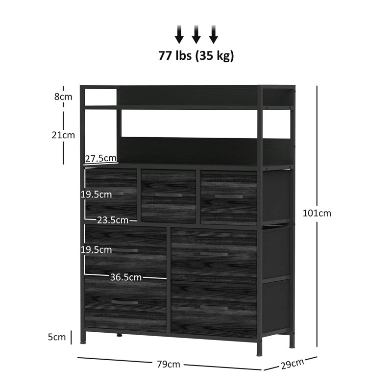 79cm W 7 - Drawer Chest of Drawers, Black