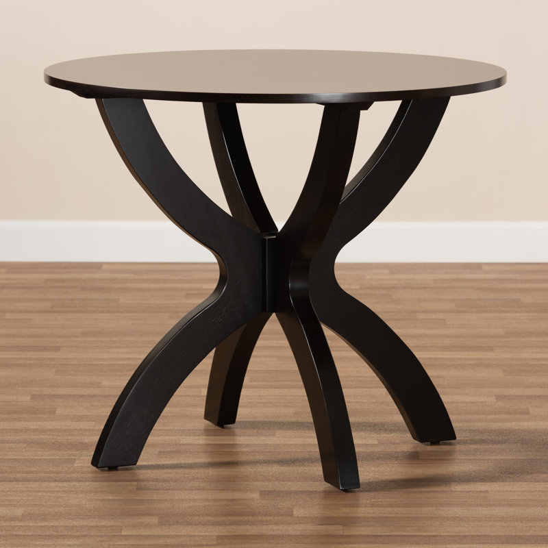 Round Solid Wood Base Dining Table, Dark Brown