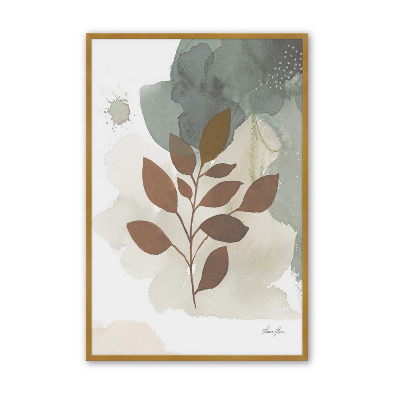 Feuilles harmoniques I print, H 21,25 po x l 17,25 po, Cadre d'angle ouvert en or poli