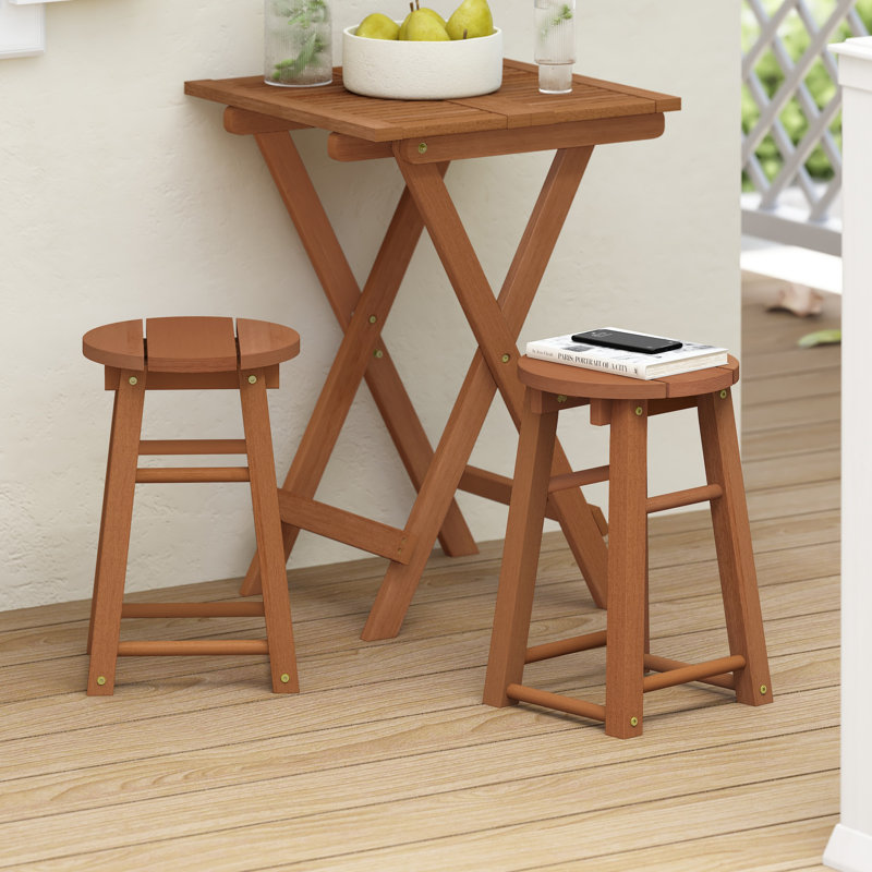  Ensemble de 2 tabourets de bar en bois de teck Tioman