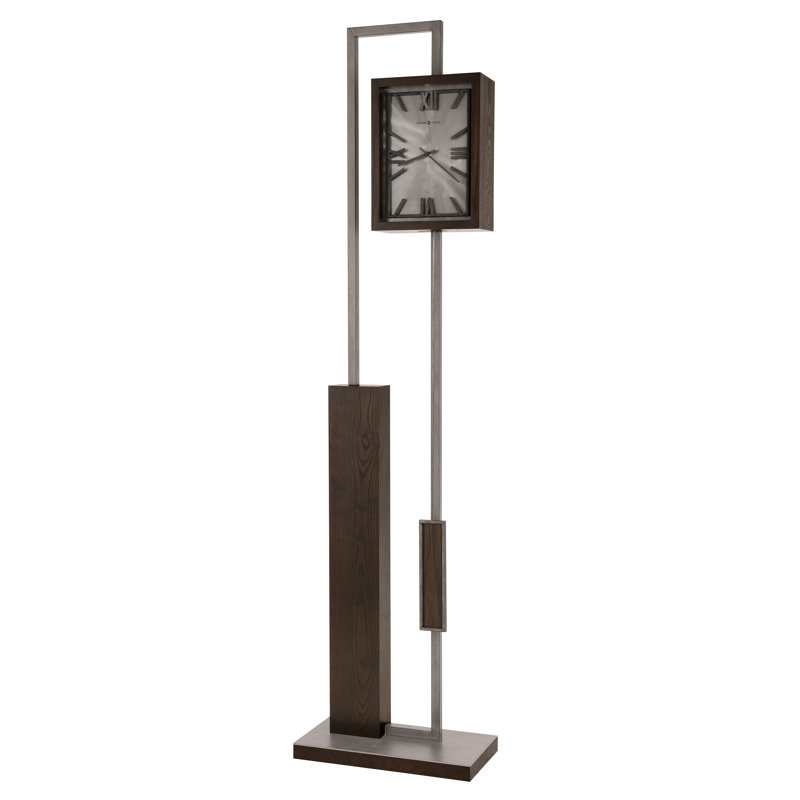 79" Dark Coffee Oak and Metal Grandfather Clock